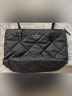 kate spade Black Quilted Nylon Tote with Gold Logo